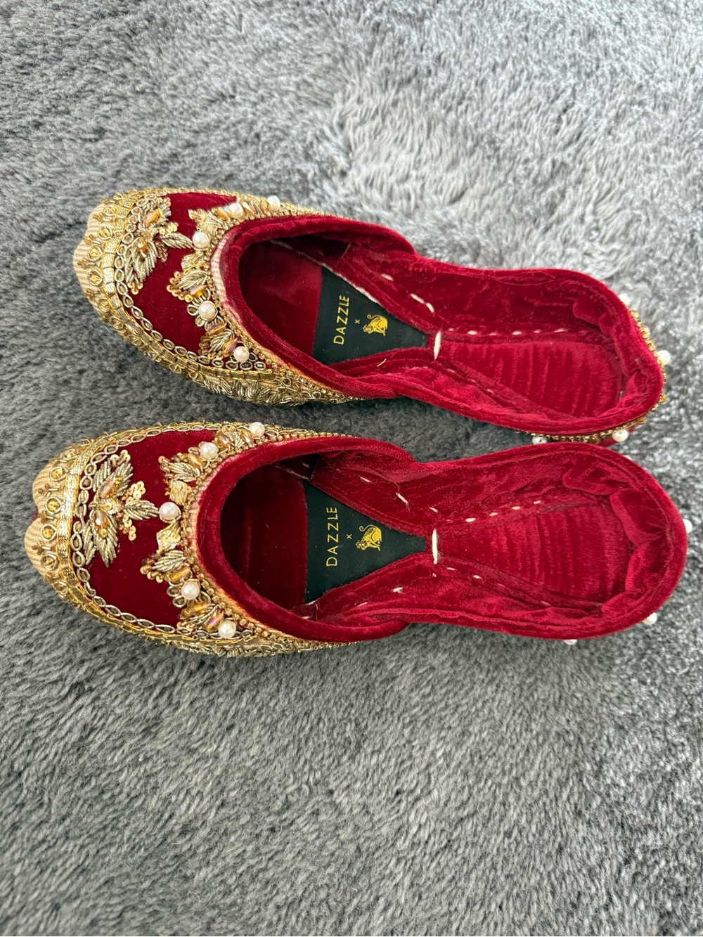 Red Velvet Embellished Women's khussa Slip-On Flats